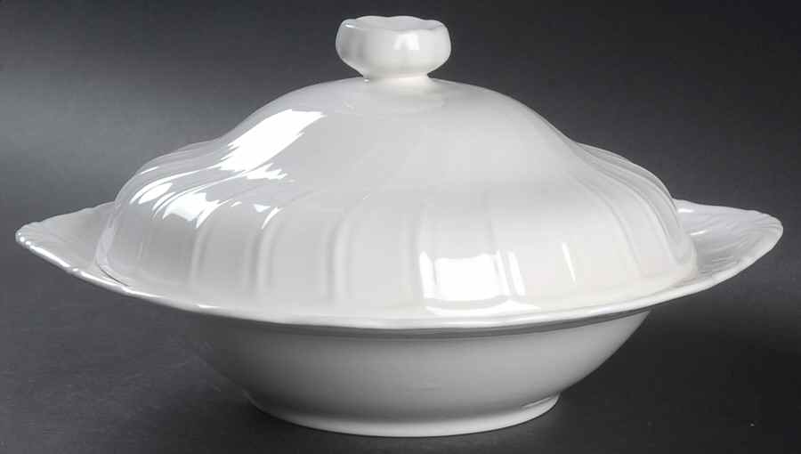 White Satin Round Covered Vegetable by Nikko-1
