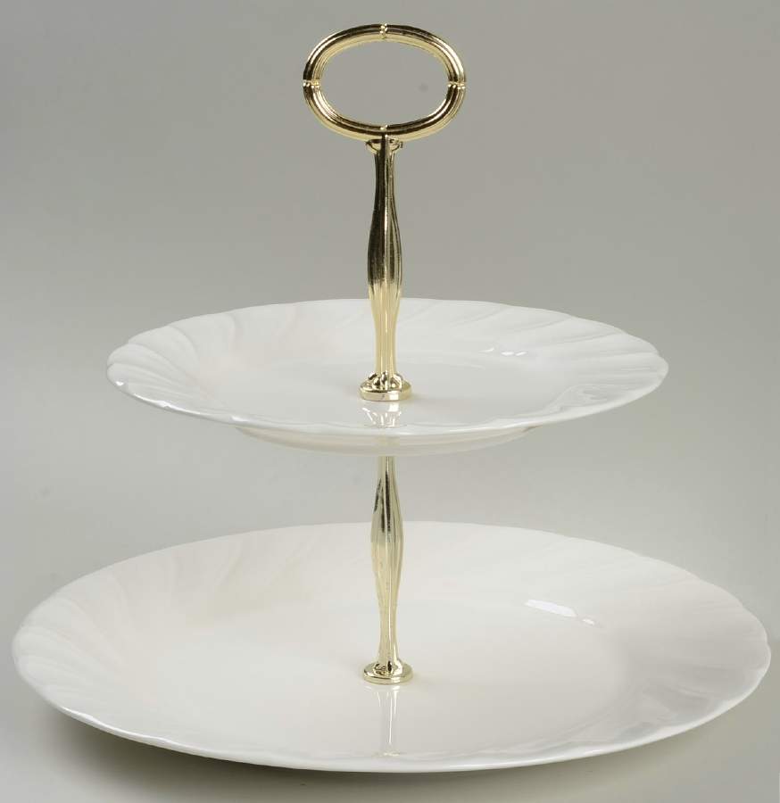 White Satin 6 5/8"-10"  2 Tiered Serving Tray (Dp, Sp) HC by Nikko-1