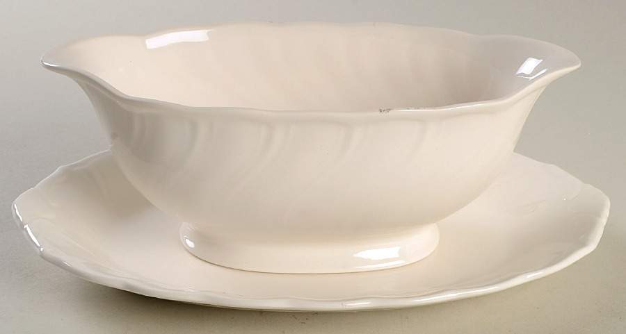 White Satin Gravy Boat & Underplate (Relish/Butter) by Nikko-1