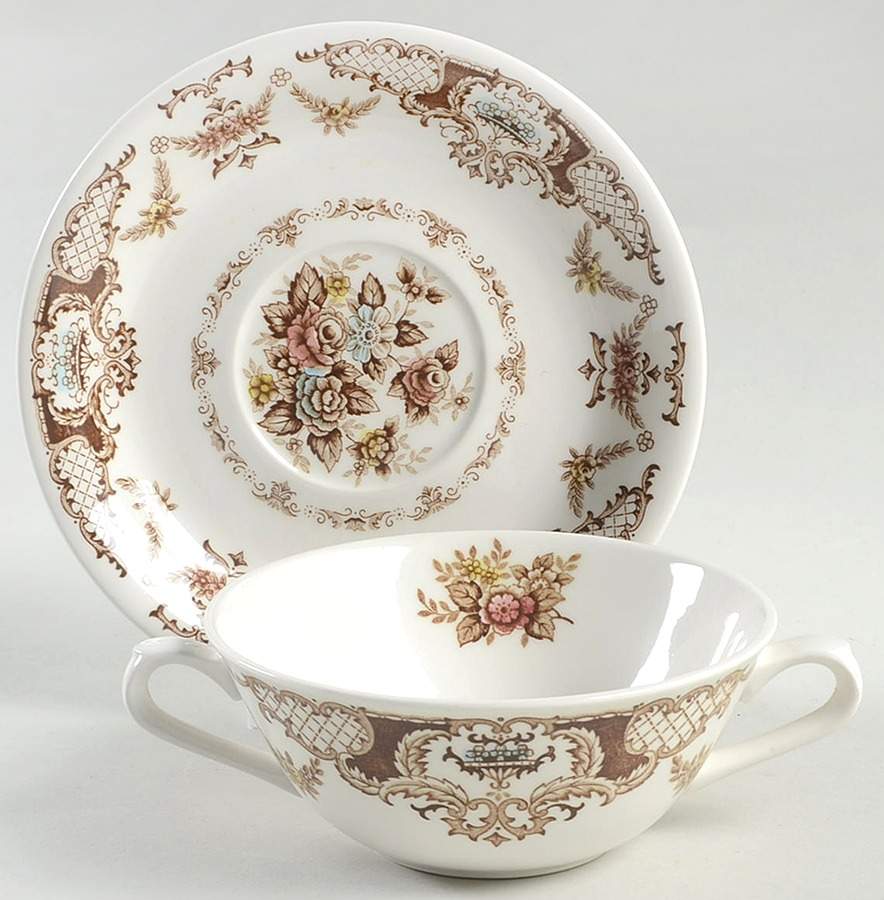 Windsor Brown Multicolor Flat Cream Soup Bowl & Saucer Set by Nikko-1