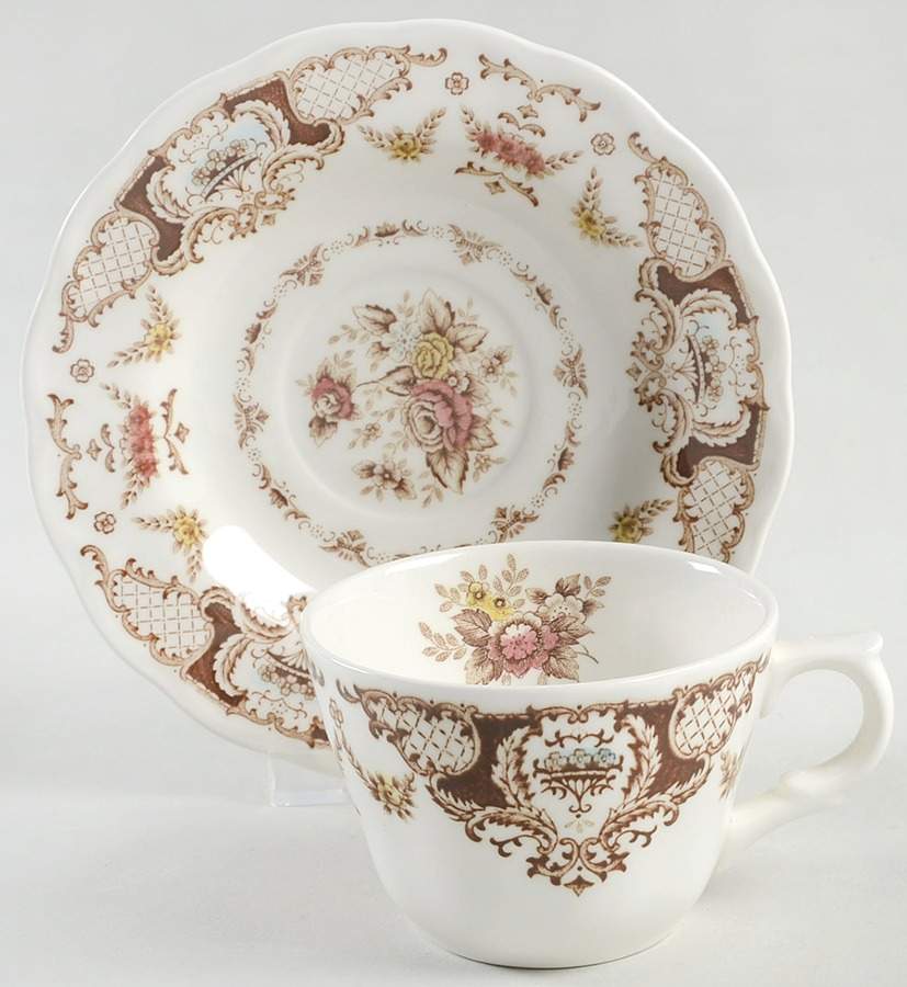 Windsor Brown Multicolor Flat Cup & Saucer Set by Nikko-1