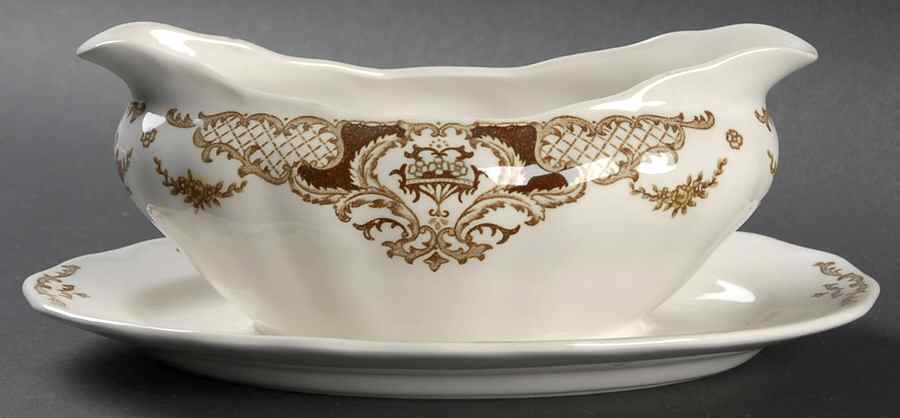 Windsor Brown Multicolor Gravy Boat with Attached Underplate by Nikko-1