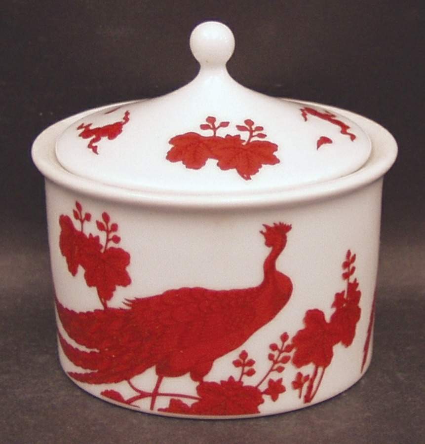 Red Peking Peacock Sugar Bowl & Lid by Neiman Marcus-1