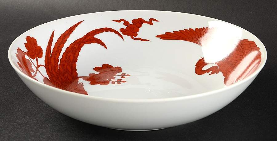 Red Peking Peacock 9" Round Vegetable Bowl by Neiman Marcus-1