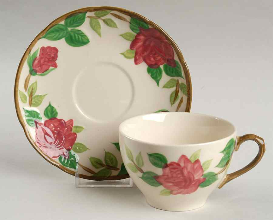 American Beauty Rose Flat Cup & Saucer Set by Norleans-1