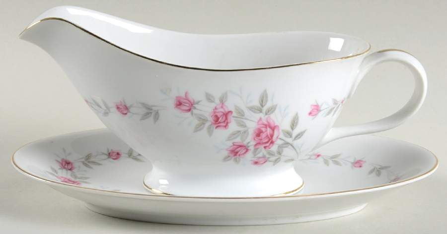 Bridal Rose Gravy Boat & Underplate by Norleans-1