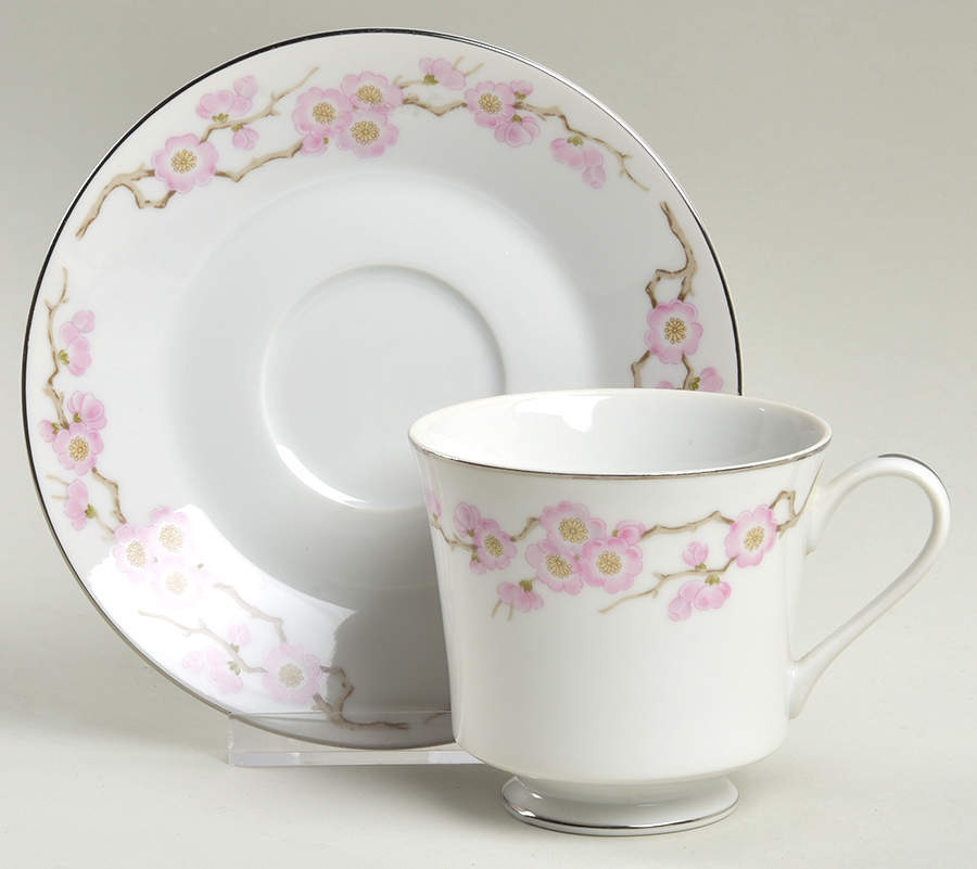 Cherry Blossom Footed Cup & Saucer Set by Norleans-1