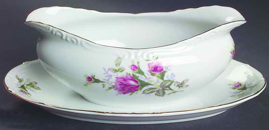 Old Rose Gravy Boat with Attached Underplate by Norleans-1