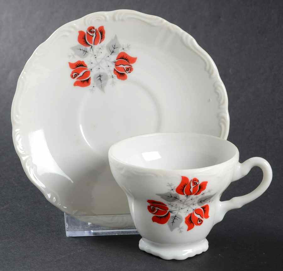 Trailing Rose Footed Demitasse Cup & Saucer Set by Norleans-1