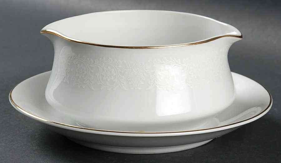 White Lace Gravy Boat with Attached Underplate by Norleans-1