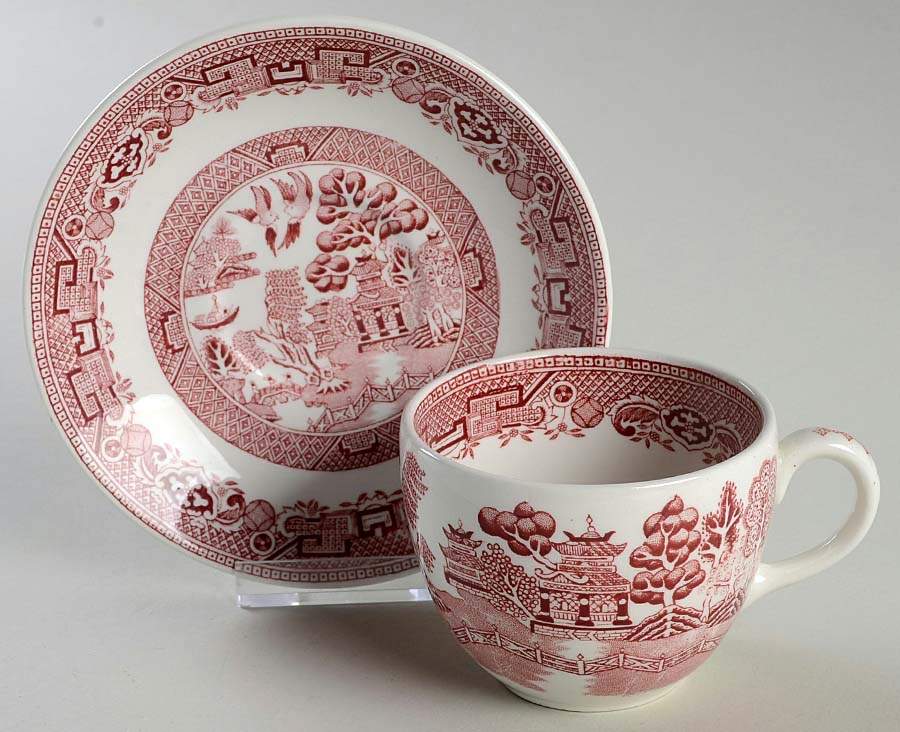 Willow Pink Flat Cup & Saucer Set by North Stafforsdhire-1