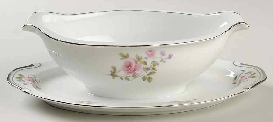 Chelsea Rose Gravy Boat with Attached Underplate by Norcrest-1