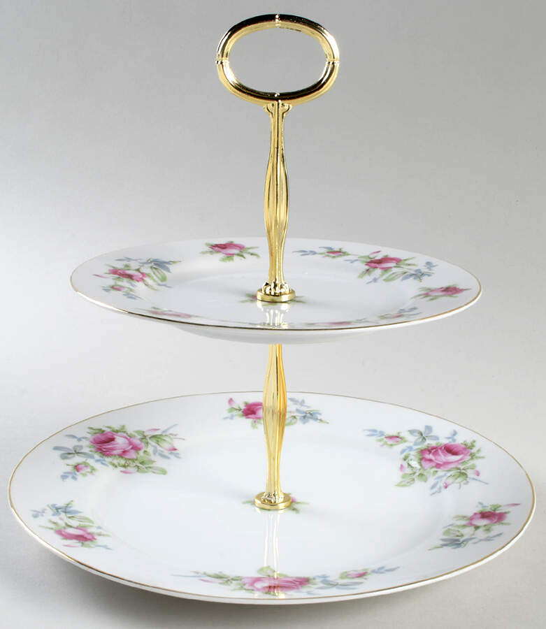 Dresden Rose 6 5/8"-10"  2 Tiered Serving Tray (Dp, Sp) HC by Norcrest-1
