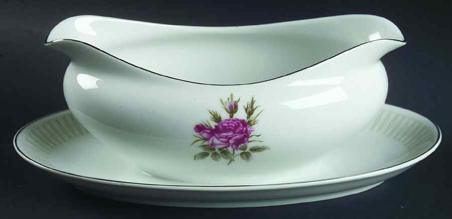 Embassy Rose Gravy Boat with Attached Underplate by Norcrest-1