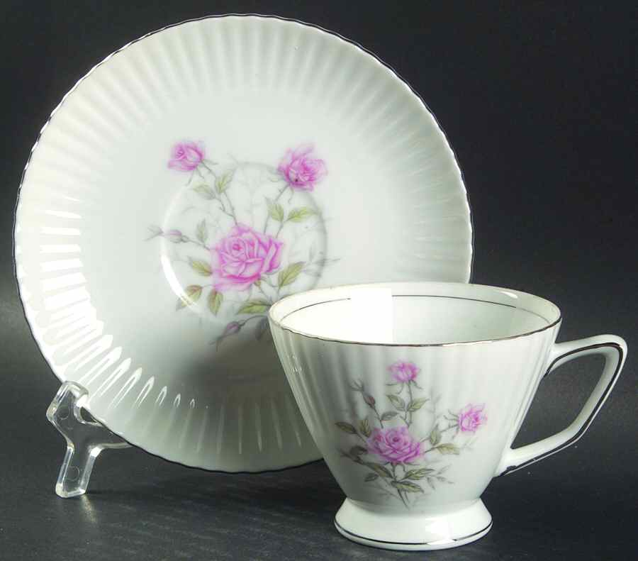 Lyric Rose Footed Cup & Saucer Set by Norcrest-1