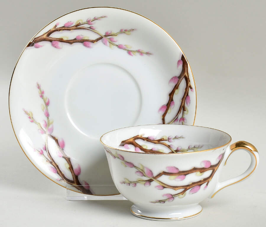 Pussy Willow Footed Cup & Saucer Set by Norcrest-1