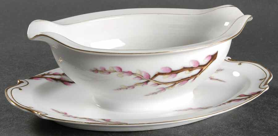 Pussy Willow Gravy Boat with Attached Underplate by Norcrest-1