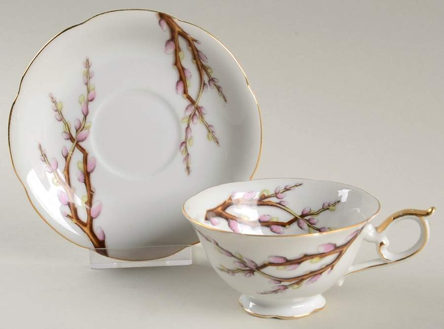 Pussy Willow Footed Cup & Saucer Set by Norcrest-1