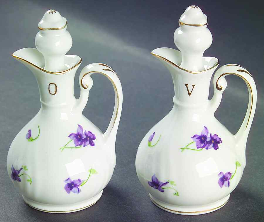 Sweet Violets Vinegar and Oil Set with Stoppers by Norcrest-1