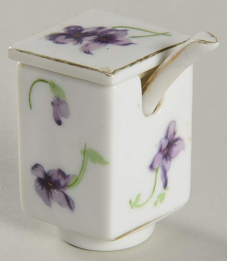 Sweet Violets Mustard Jar & Lid with Spoon by Norcrest-1