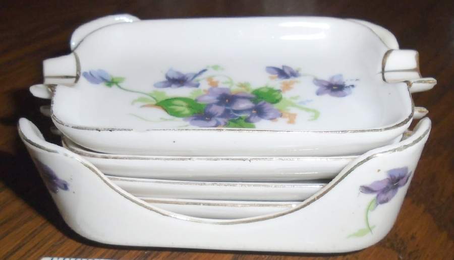 Sweet Violets (5 Pc) Rectangular Ashtray 4" w/Holder by Norcrest-1