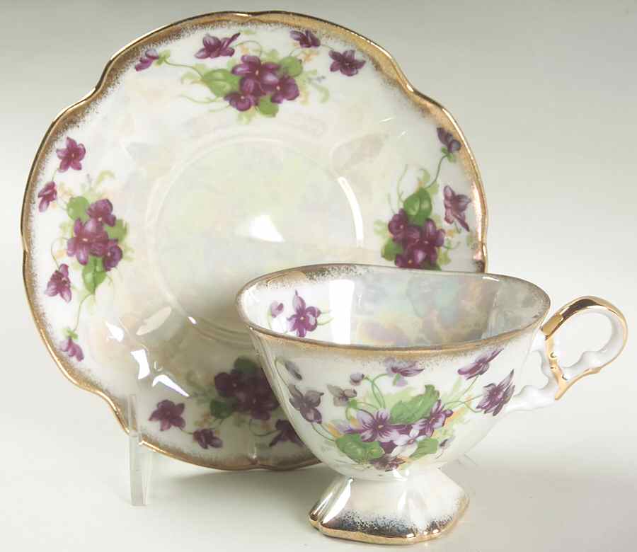 Sweet Violets Footed Cup & Saucer Set by Norcrest-1