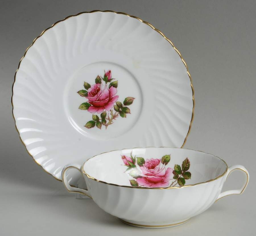Carleton Rose Footed Cream Soup Bowl & Saucer Set by Northumbria-1