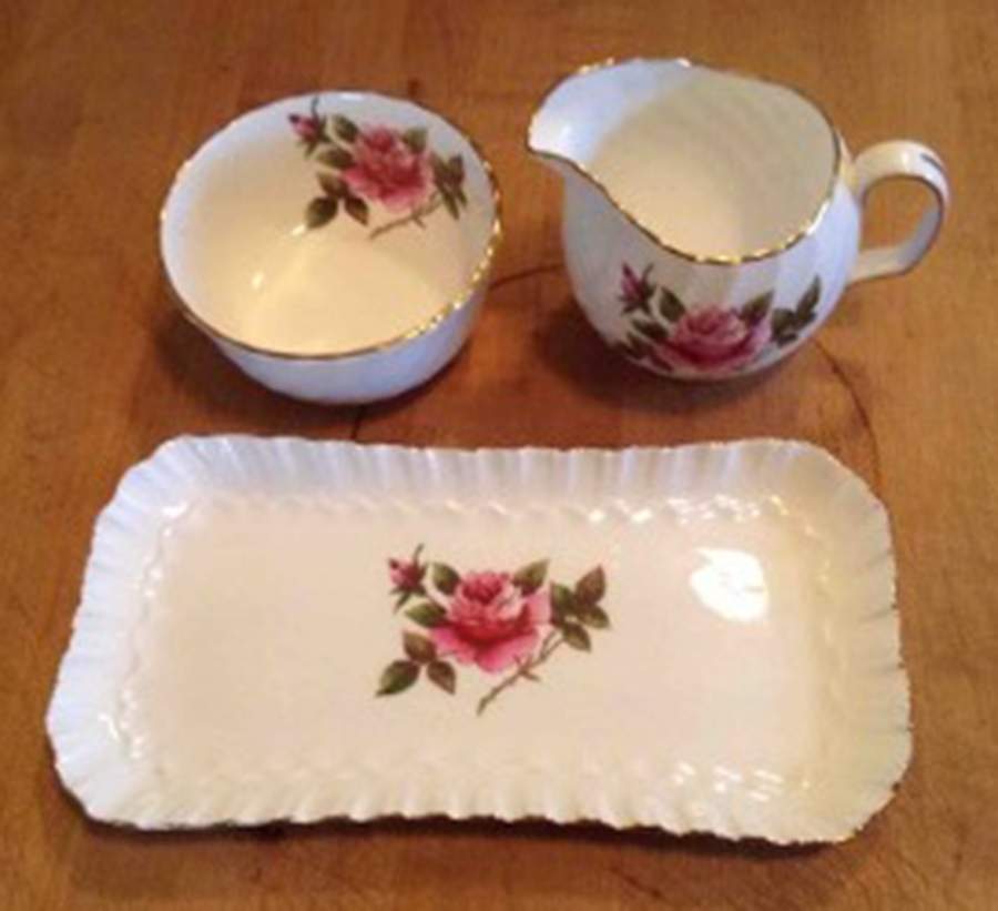 Carleton Rose Mini Creamer & Open Sugar with Tray by Northumbria-1