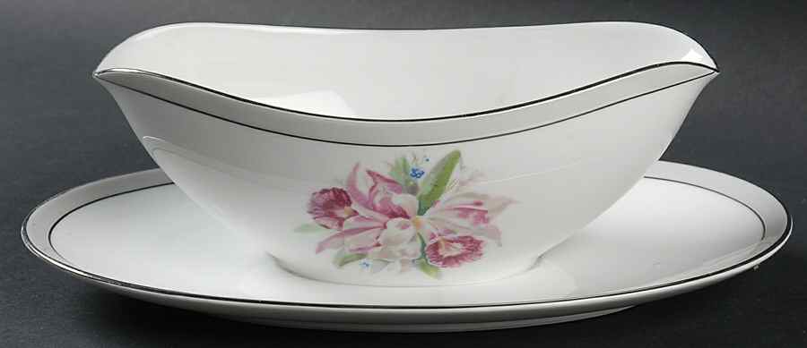 Orchid Gravy Boat with Attached Underplate by Noritake-1