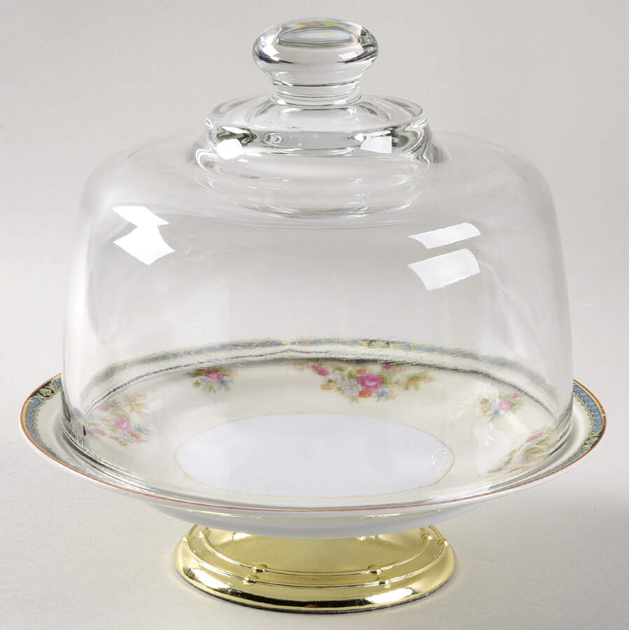 N928 6 1/2"-7 1/2" Footed Cheese Plate w/ Glass Dome HC by Noritake-1