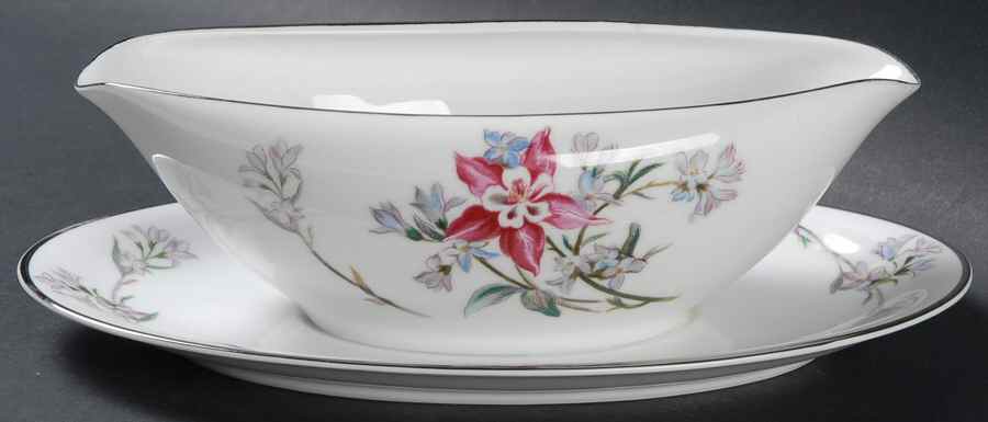 Verna (Platinum Trim) Gravy Boat with Attached Underplate by Noritake-1