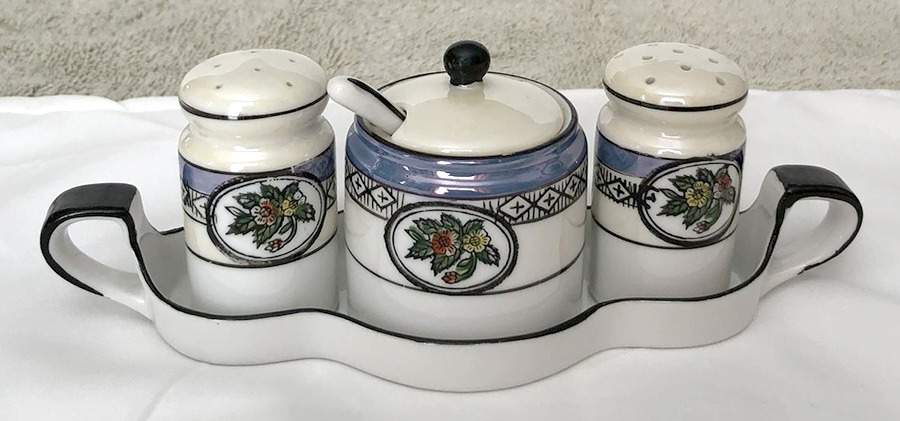 N953 (6 Pc) Salt & Pepper, Mustard & Lid w/Spoon & Tray by Noritake-1