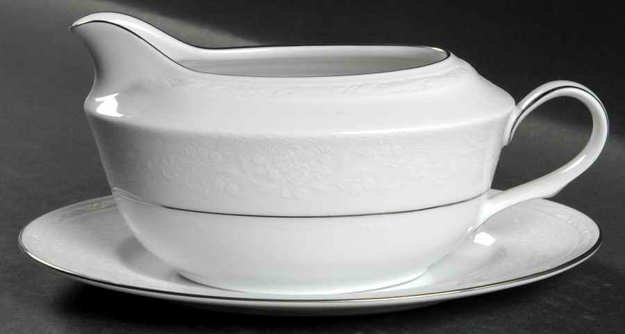 Whitecliff Platinum Gravy Boat & Underplate (Relish/Butter) by Noritake-1
