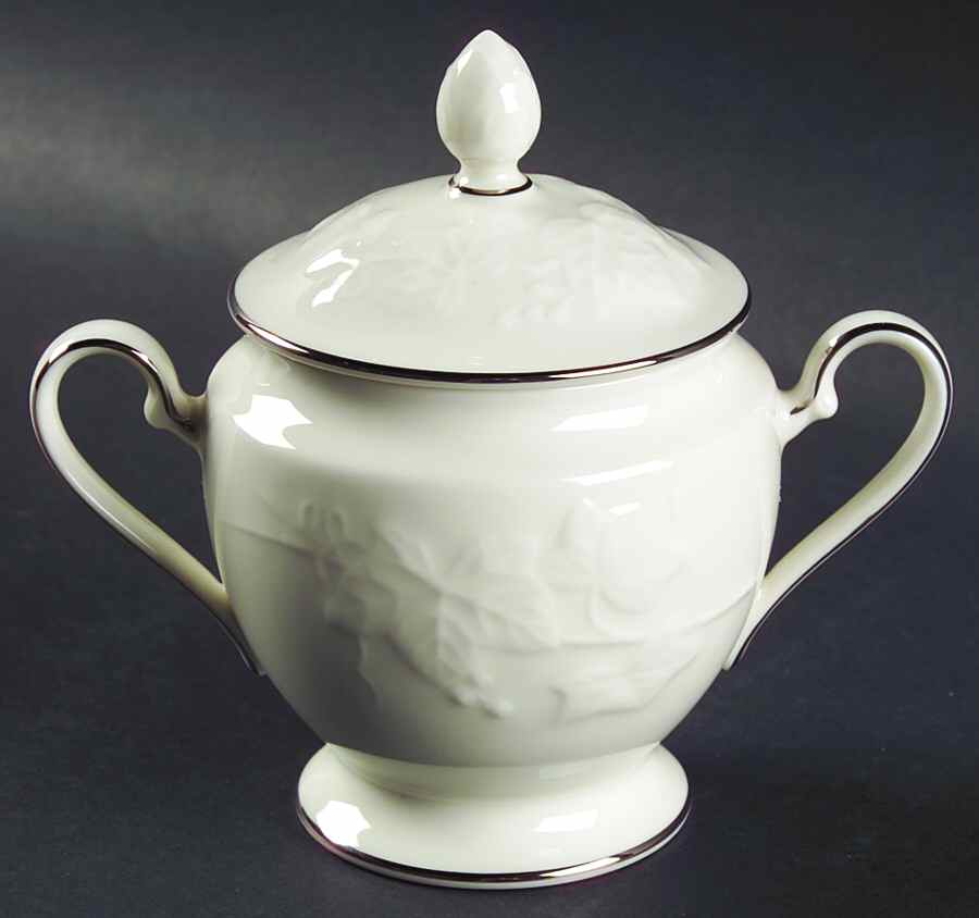 Halls of Ivy Platinum Sugar Bowl & Lid by Noritake-1