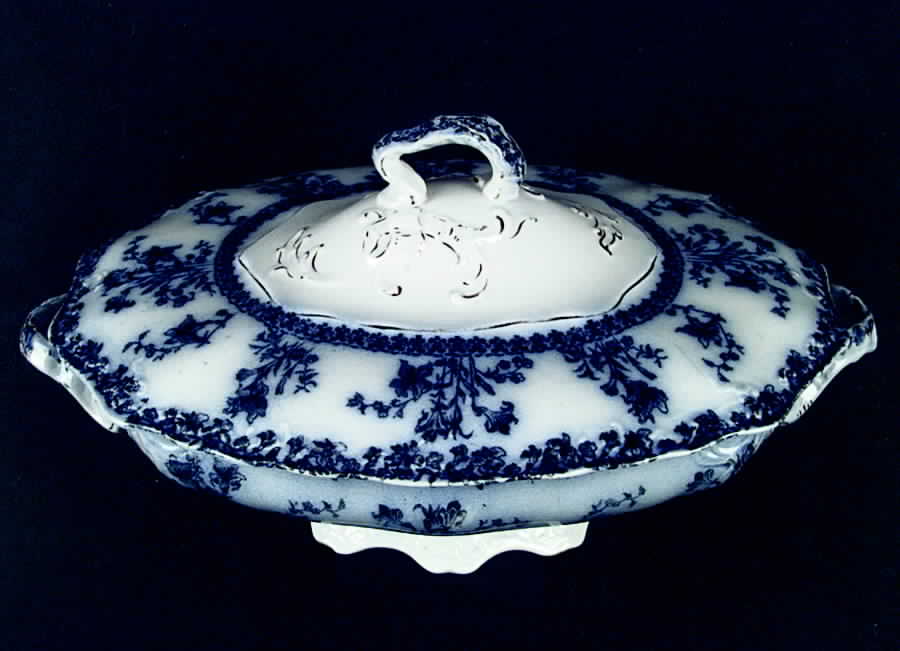 Louise (Flow Blue) Oval Covered Vegetable by New Wharf-1