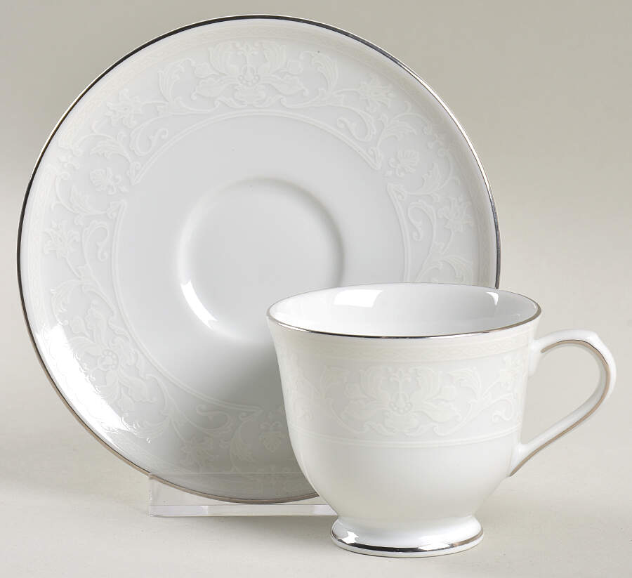 White Lace Platinum Footed Demitasse Cup & Saucer Set by Nikko-1