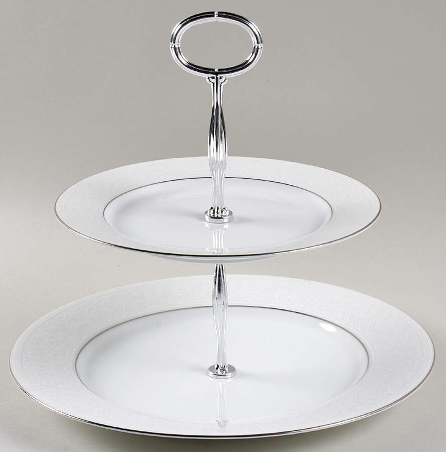 White Lace Platinum 6 5/8"-10"  2 Tiered Serving Tray (Dp, Sp) HC by Nikko-1