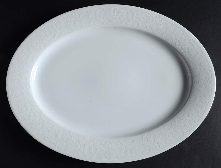 White Lace Platinum 14" Oval Serving Platter by Nikko-1