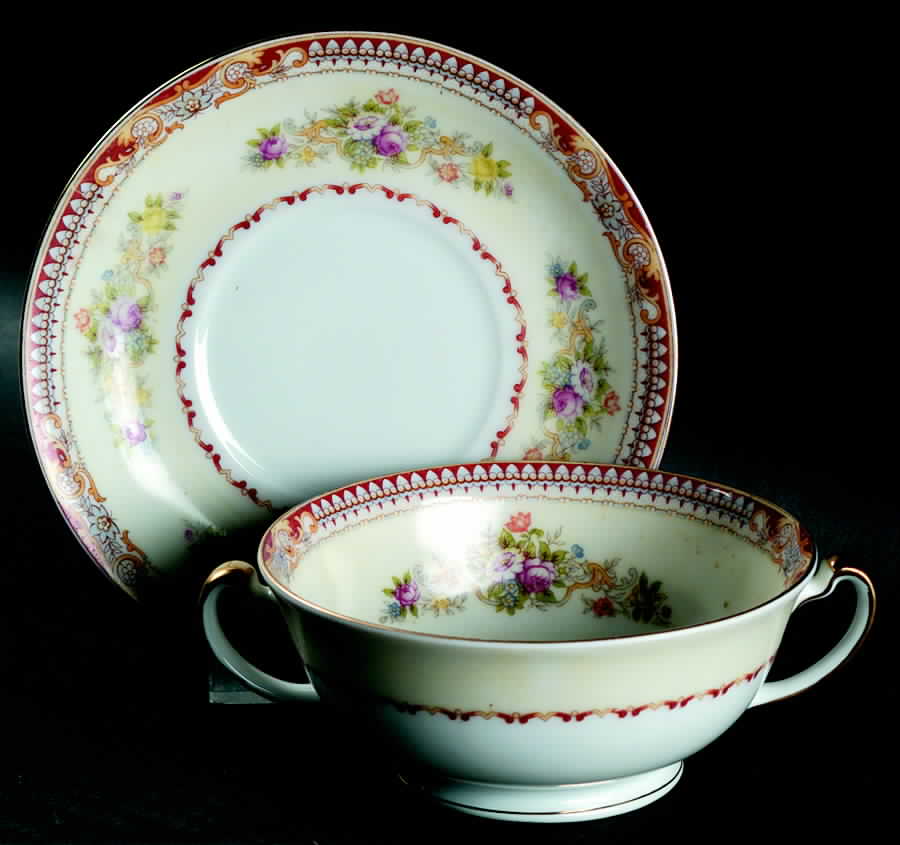 NAT22 Footed Cream Soup Bowl & Saucer Set by National China-1