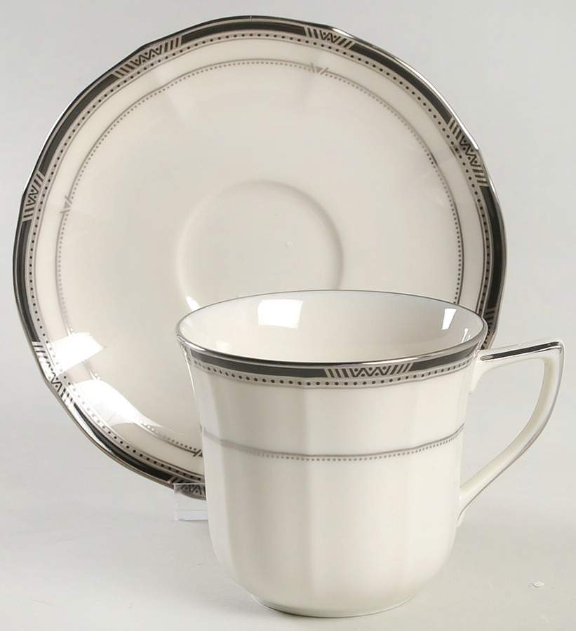 Gilded Platinum Flat Cup & Saucer Set by Noritake-1
