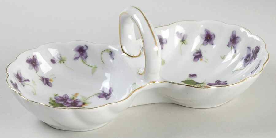 Sweet Violets 2 Part Bon Bon with Center Handle by Norcrest-1