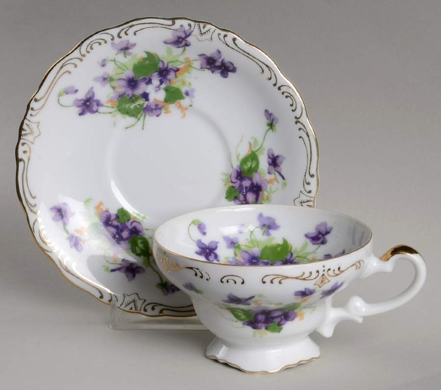 Sweet Violets Footed Cup & Saucer Set by Norcrest-1