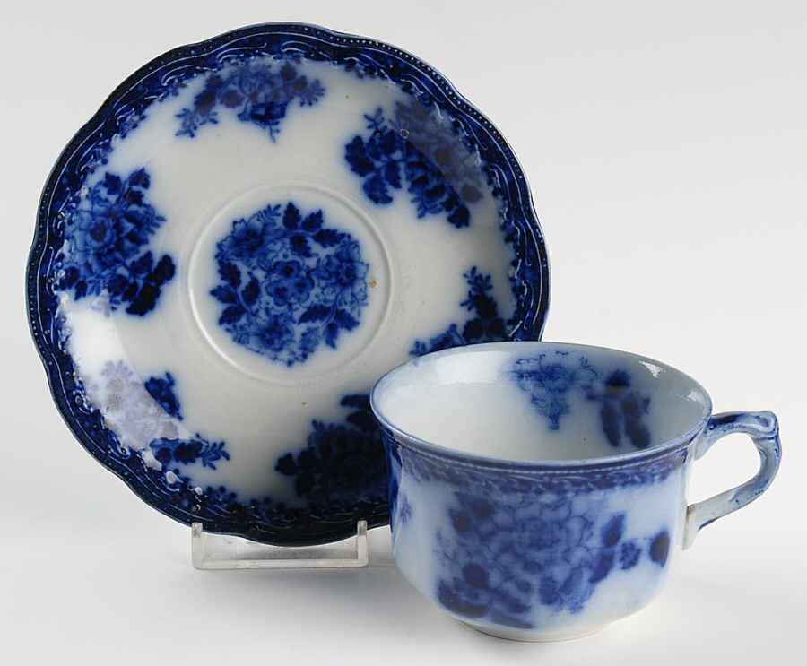 Waldorf(Floral & Bead Embossed) Flat Cup & Saucer Set by New Wharf-1