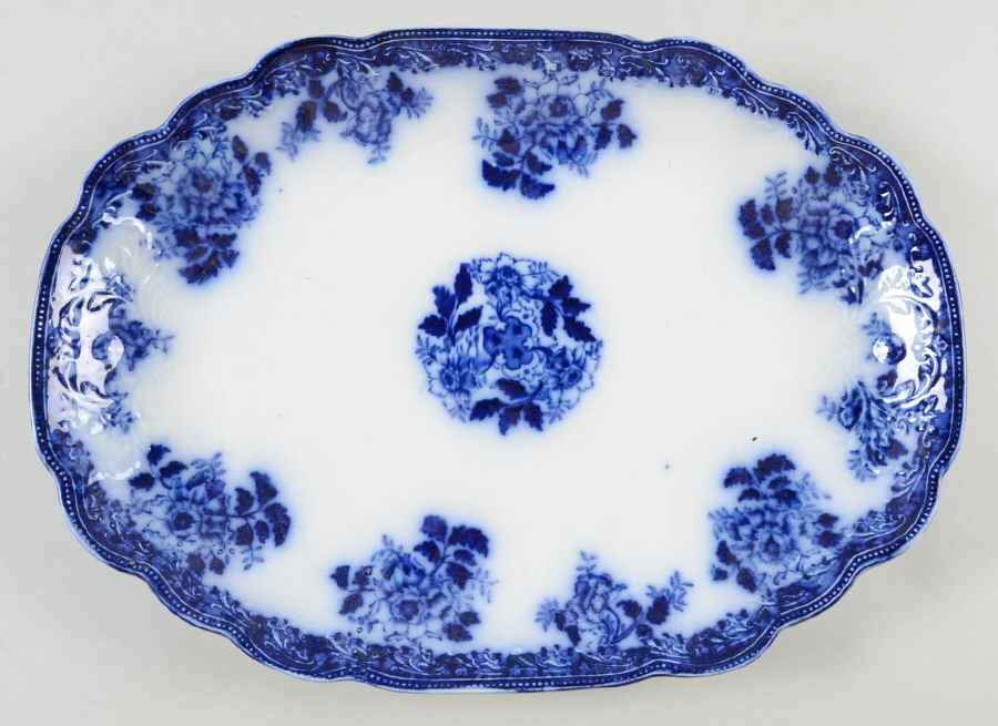 Waldorf(Floral & Bead Embossed) 14" Oval Serving Platter by New Wharf-1