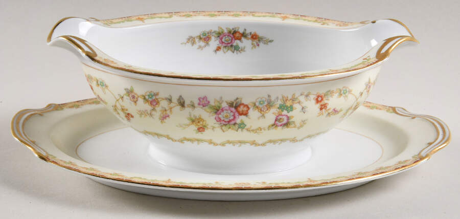 Columbine (4917) Gravy Boat with Attached Underplate by Noritake-1
