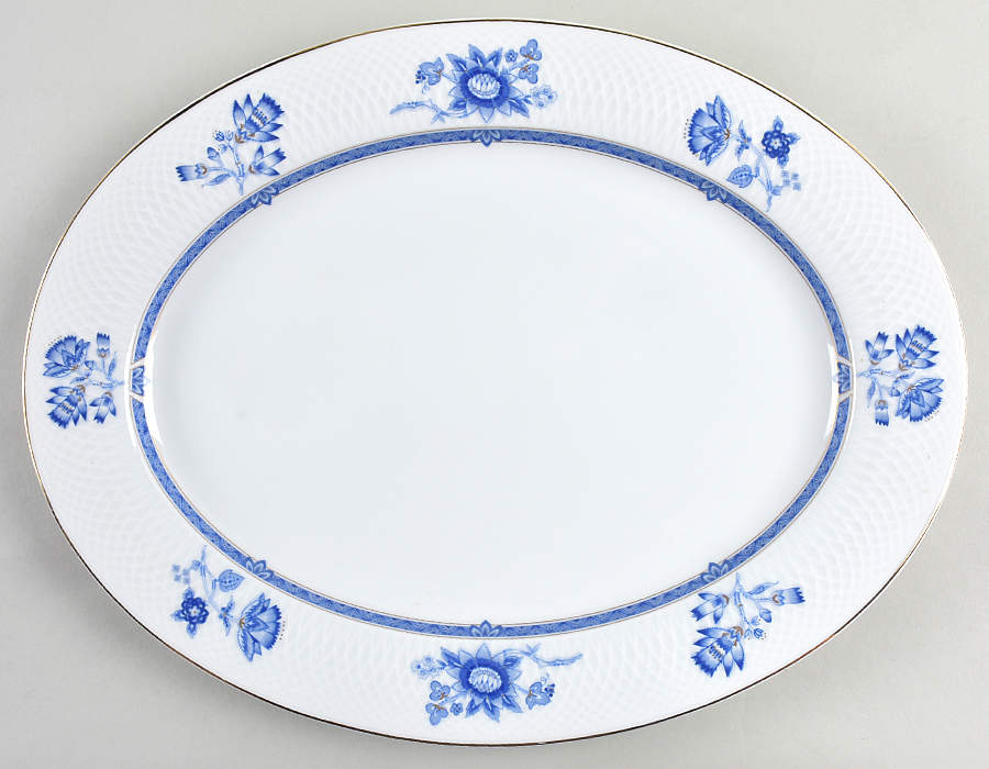 Victoria (Blue) 14" Oval Serving Platter by Nikko-1