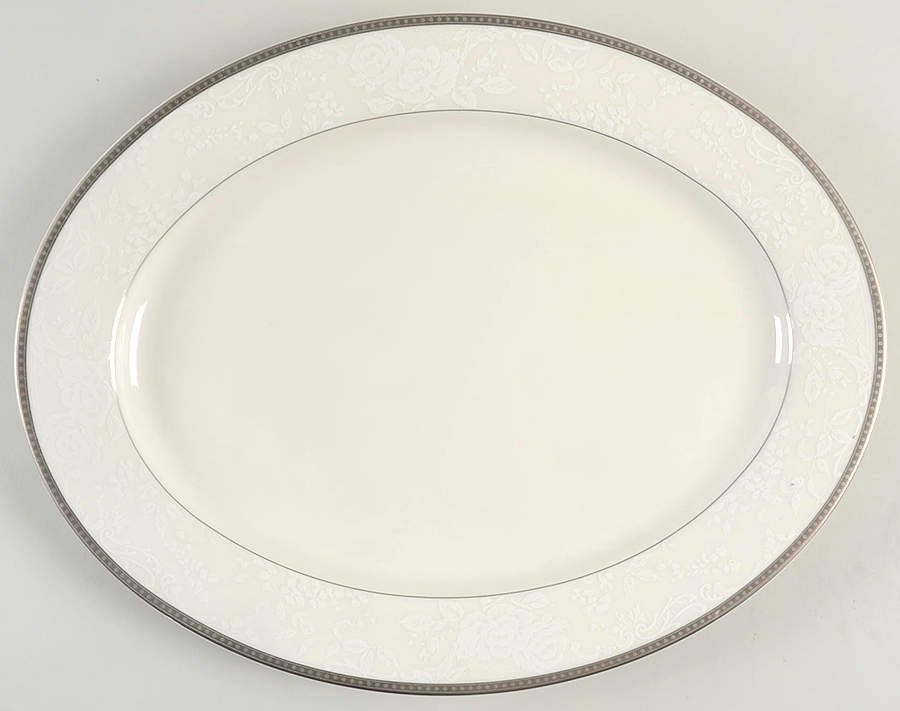 Vintage Lace Platinum 14" Oval Serving Platter by Nikko-1