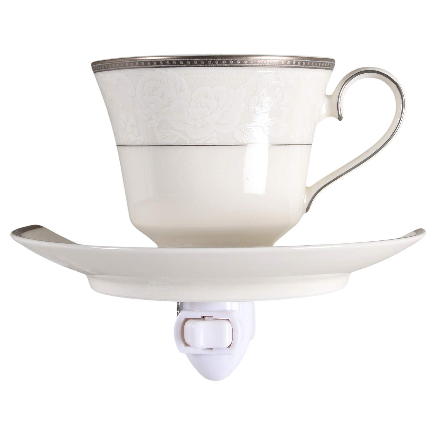 Vintage Lace Platinum 4 3/8"-4 5/8" Night Light/Cup & Saucer HC by Nikko-1