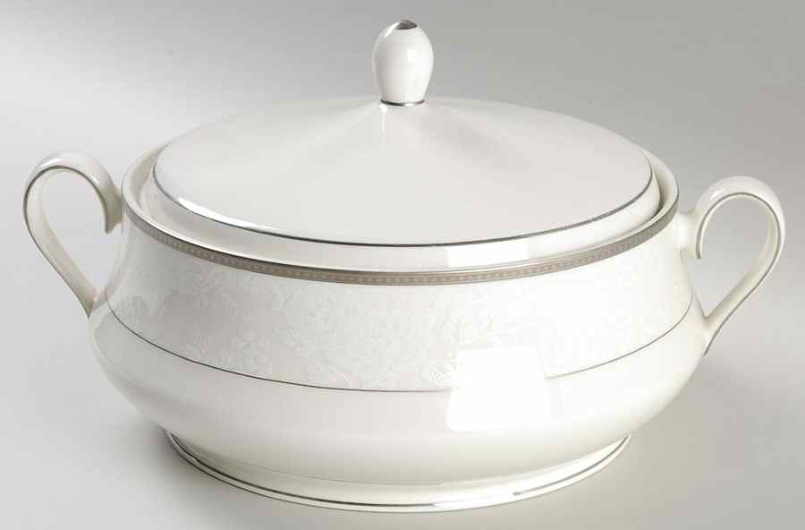 Vintage Lace Platinum Round Covered Vegetable by Nikko-1