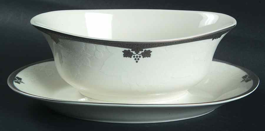 Platinum Ambrosia Gravy Boat with Attached Underplate by Nikko-1